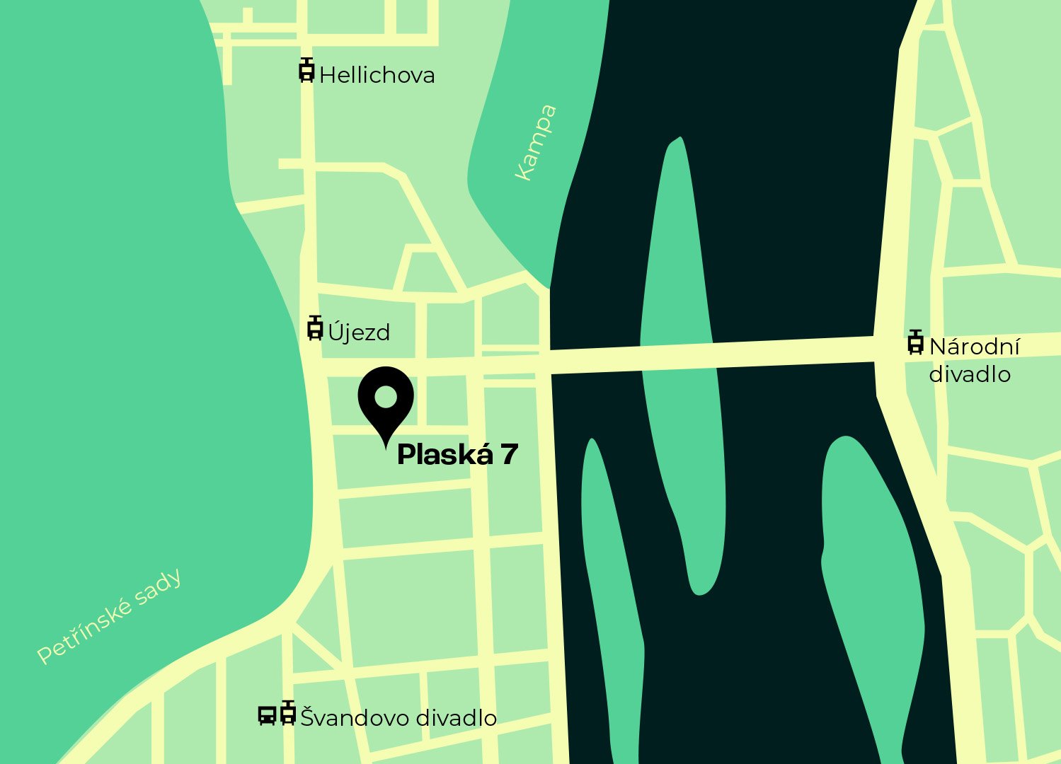 Mapa ukazující, kde je Plaská 7, proklik na Google mapy